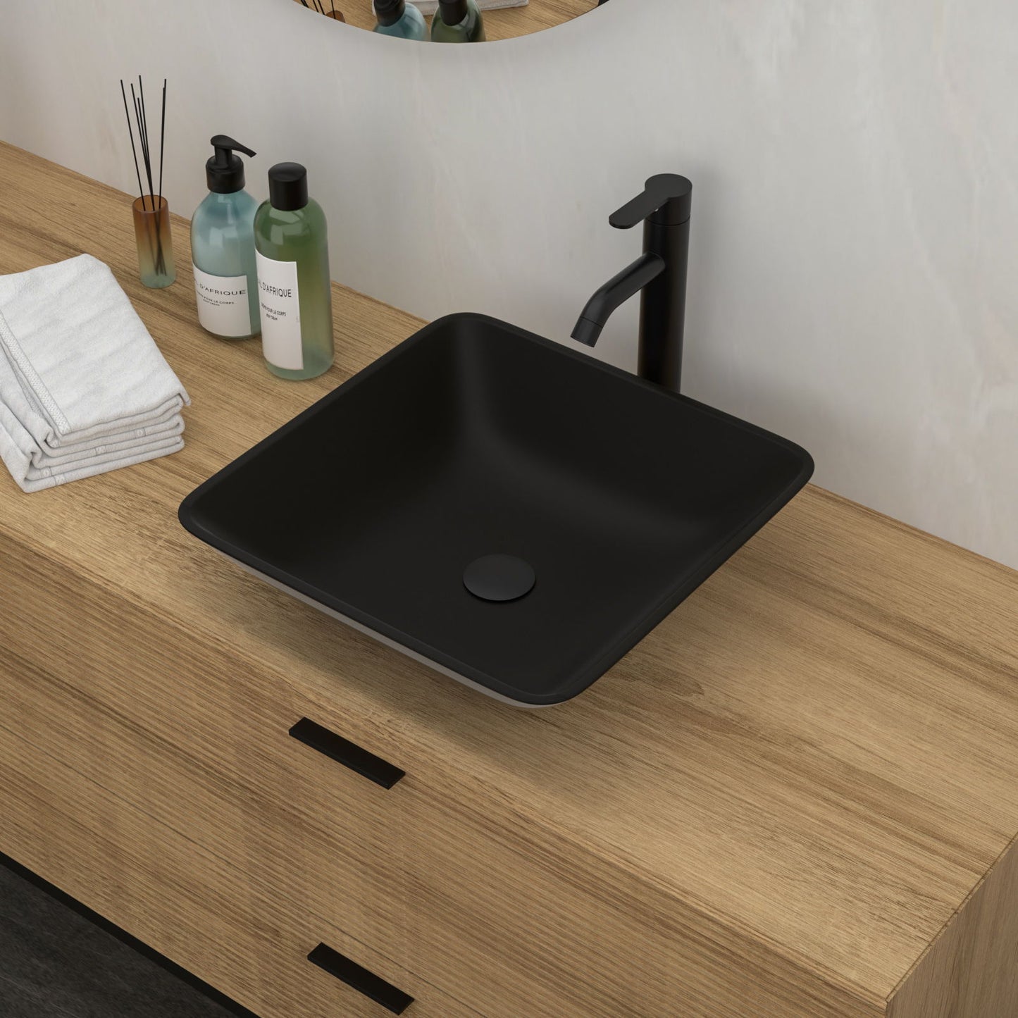 Artistic Vessel Sink With Faucet And Pop Up Drain - Matte Black