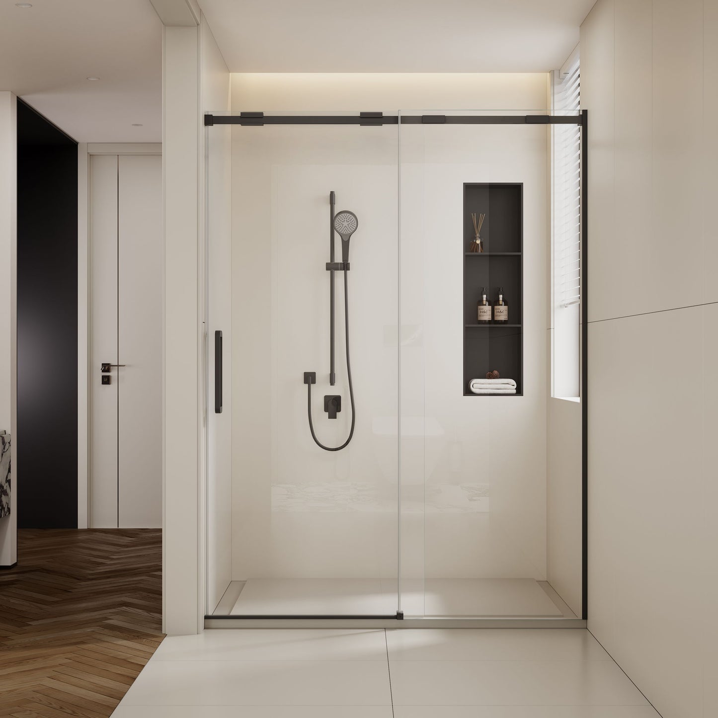 Semi-Frame Single Sliding Shower Door With Clear Tempered Glass