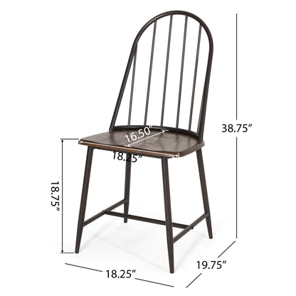 Rustic Farmhouse Style Dining Chair With Spindle Backrest - Dark Brown