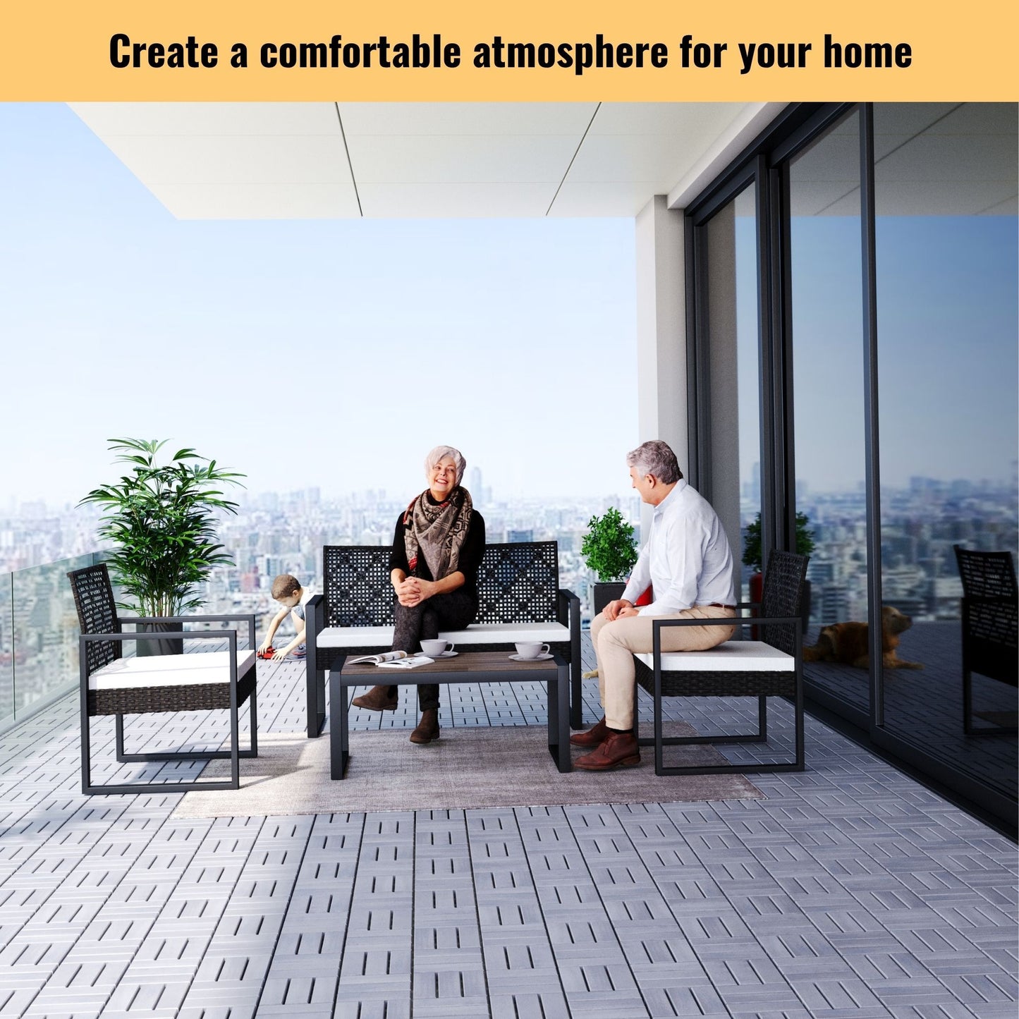 Acacia Wood Interlocking Deck Tiles Checker Pattern For Outdoor Flooring