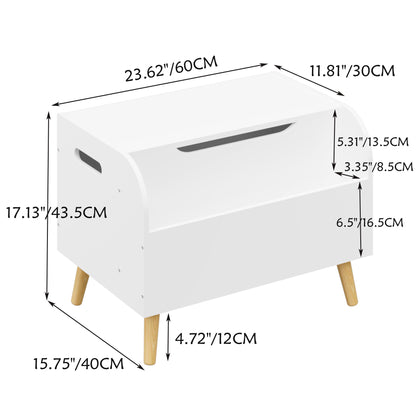 Toy Box With Front Bookshelf, Flip Top Lid, Safety Hinge For Kids Room Organization - White