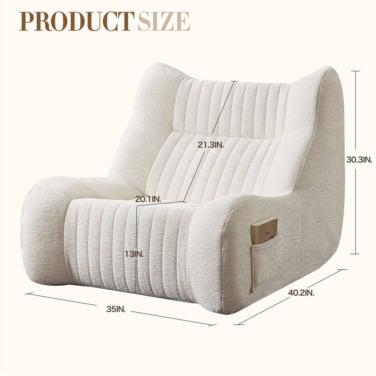 Bean Bag Chair For Adults, Lazy Floor Sofa Couch Memory Foam Bean Bag Sofas Chenille Fabric Reading Chair Comfortable Corner Lounge Sofa For Living Room - White
