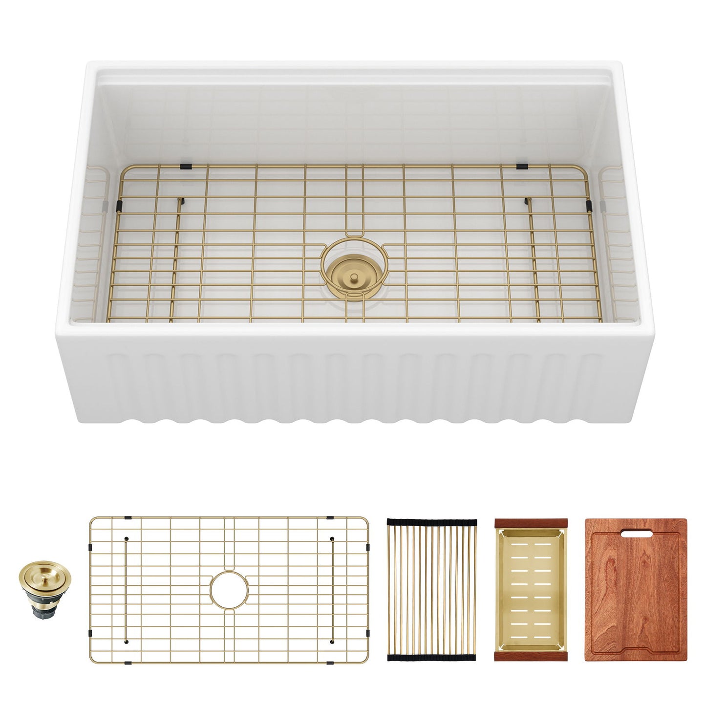 Workstation, Single Bowl Apron Front Kitchen Sink - White