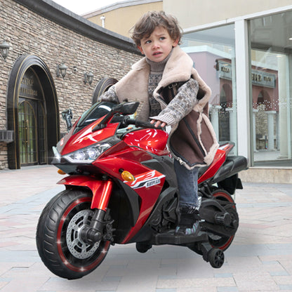 Kids 12V Motorcycle With Training Wheels, Manual Throttle, And Lighting Wheels For Boys And Girls Ages 3-6 - Red