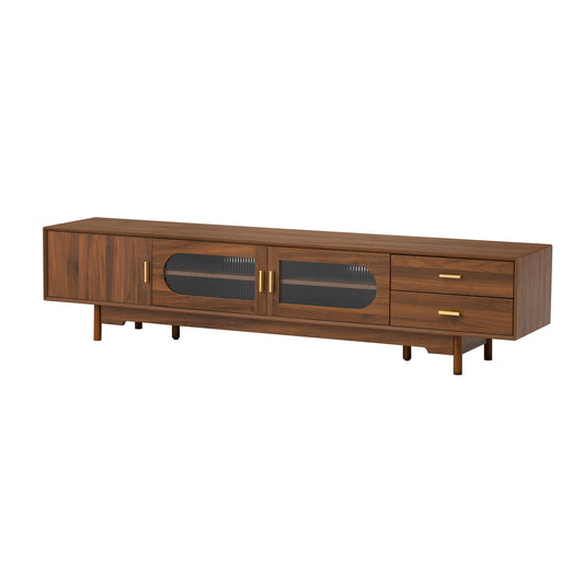 TV Stand With Fluted Doors, 2 Drawers - Walnut