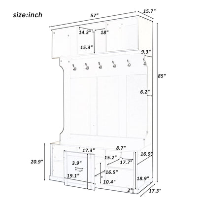Hall Tree With 6 Hooks, Coat Hanger, Entryway Bench