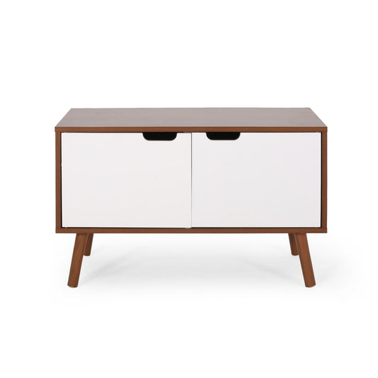 Modern 2 Door Cabinet End Table - White / Walnut