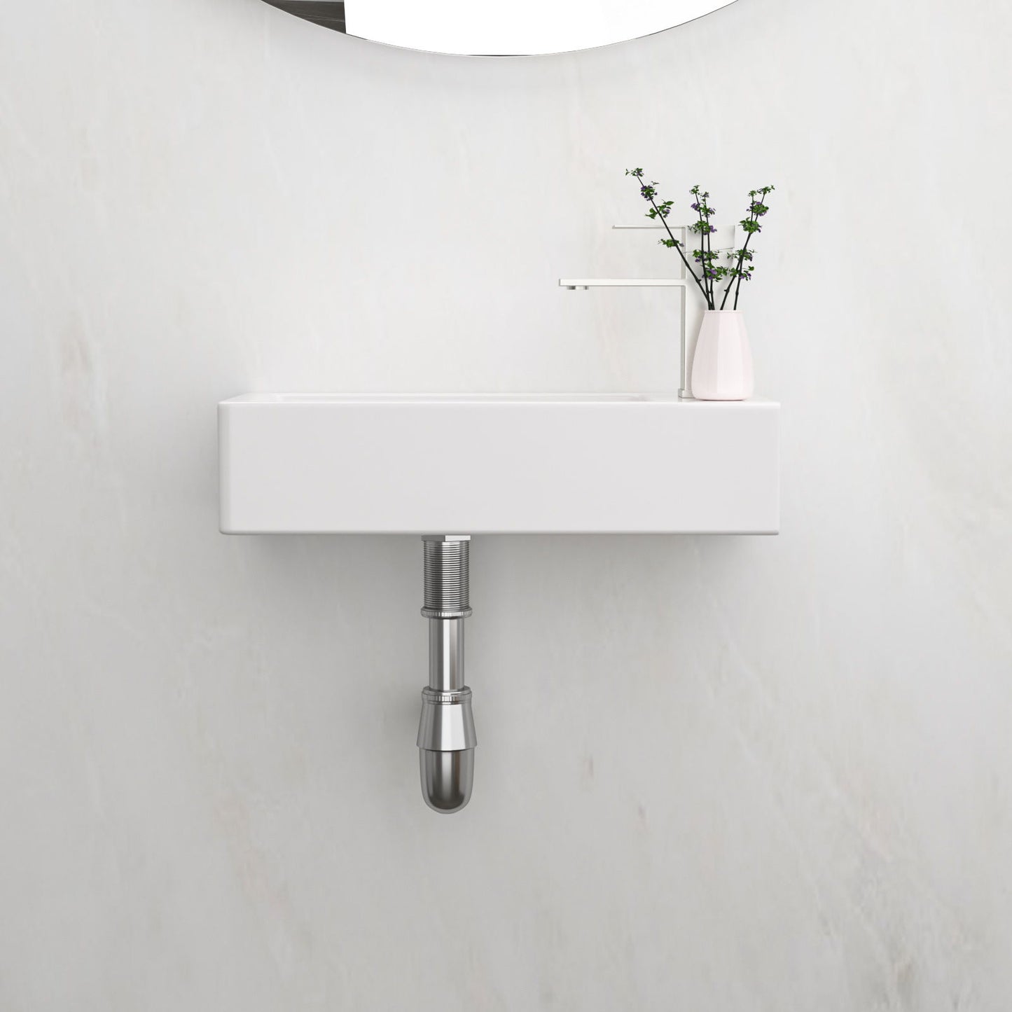 Modern Ceramic Rectangle Wall Mount Bathroom Sink With Single Faucet Hole - White
