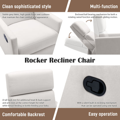 Modern Upholstered Rocker Nursery Chair Seating Glider Swivel Recliner Chair