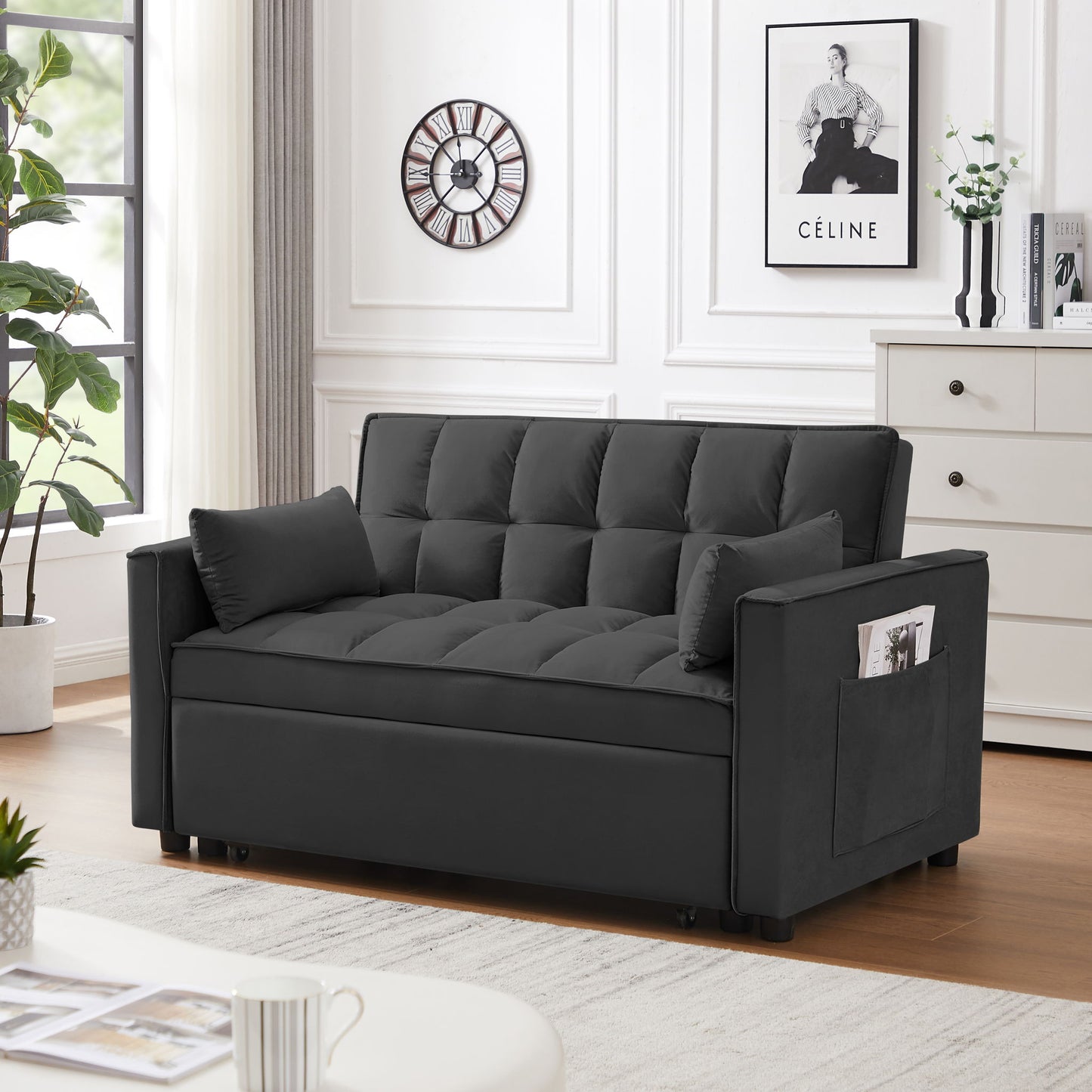 Modern Convertible Futon Loveseat With Sleeper Bed Function