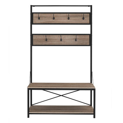Rustic X-Back Hall Tree With Bench