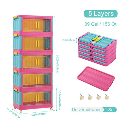 Folding Storage Cabinet With Magnetic Doors And Wheels