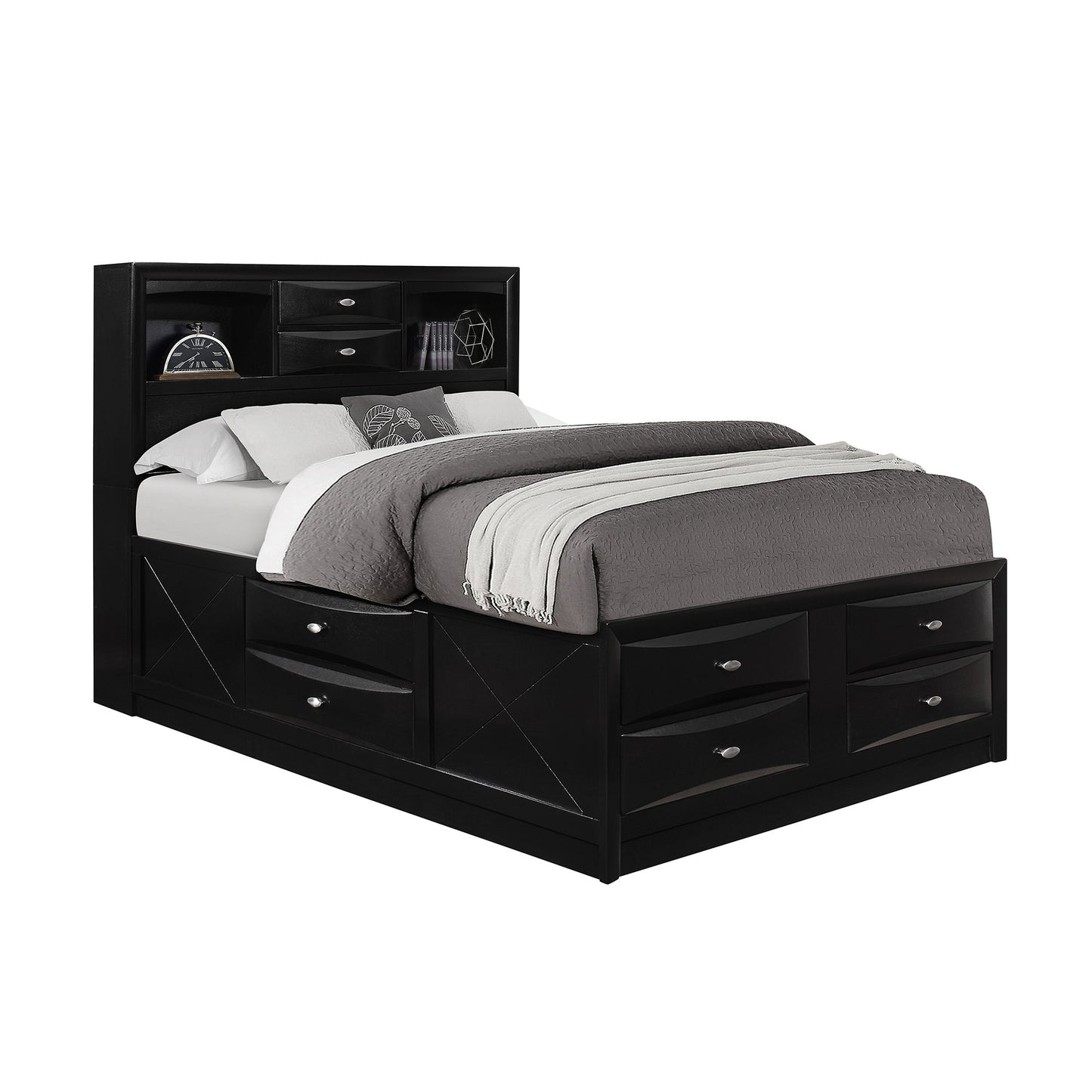 Lucille - 5 Piece Bedroom Set With Storage Drawers And Bookcase Headboard