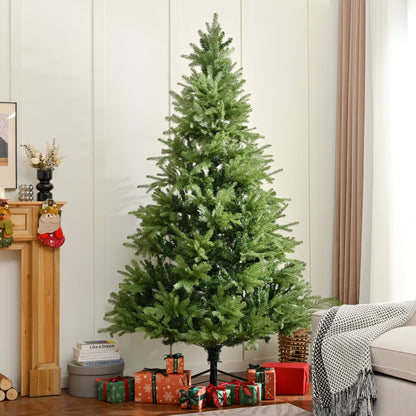Unlit 7Ft Christmas Tree With Dense Branches, Hinged Design, Realistic Look - Green