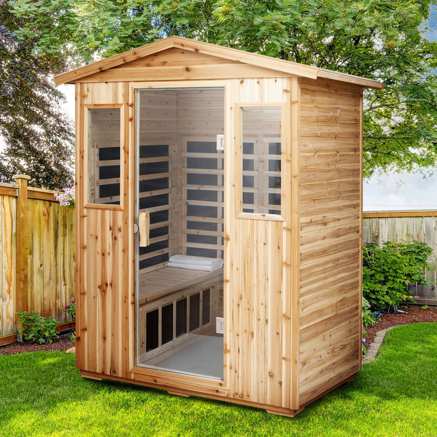 4 Person Old Fir Far Infrared Outdoor Sauna Room - Natural