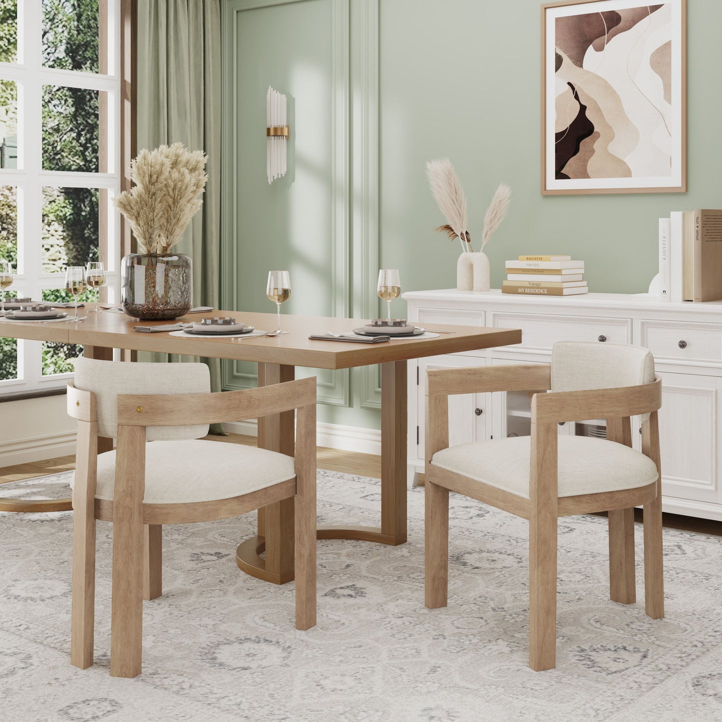 Modern Boucle Fabric Dining Chair With Armrest