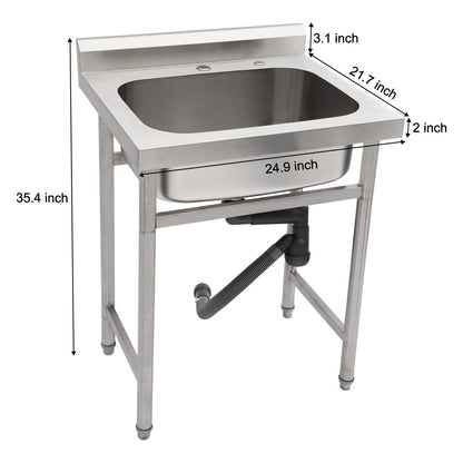 Single Bowl Utility Sink, Freestanding Commercial Kitchen Sink For Laundry Room - Brushed Nickel
