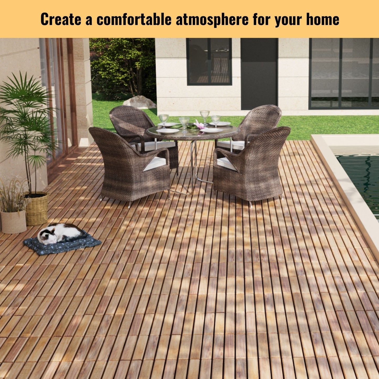 Interlocking Deck Tiles Striped Pattern, Waterproof Anti Mildew Brown