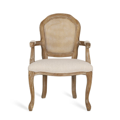 French Country Style Dining Chair Set With Cane Webbing Backrest - Beige