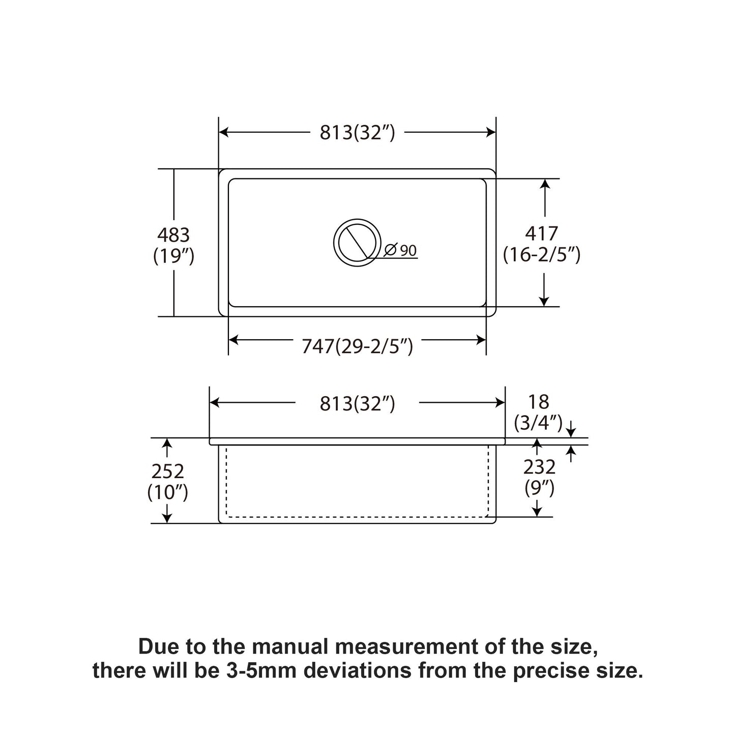 Rectangular Deep Single Bowl, Kitchen Sink With Dual Mount Installation