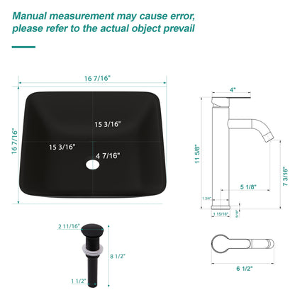 Artistic Vessel Sink With Faucet And Pop Up Drain - Matte Black