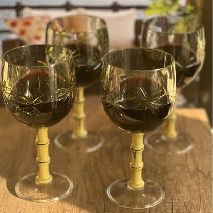 Leadingware Palm Tree Plastic Wine Glasses (Set of 4), Bpa Free Acrylic, Unbreakable, 16Oz - Clear