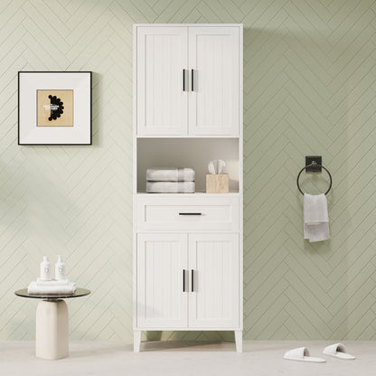 Tall Bathroom Cabinet With Drawer And Adjustable Shelves - White