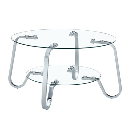 Retro Minimalist Style Metal Frame Double Layer Tempered Glass Coffee Table