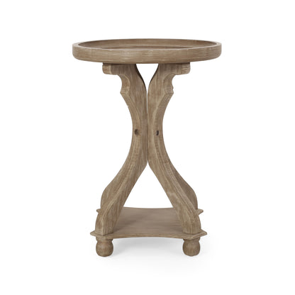 Rustic French Country Accent Table With Hourglass Firwood Base And Lipped Top