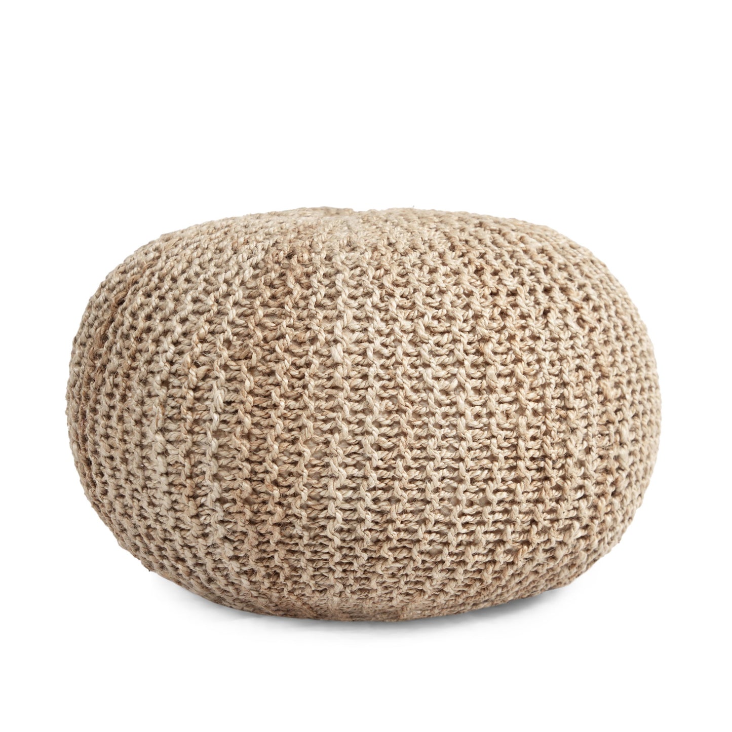 Handmade Jute Pouf With Cable Knit Pattern - Natural