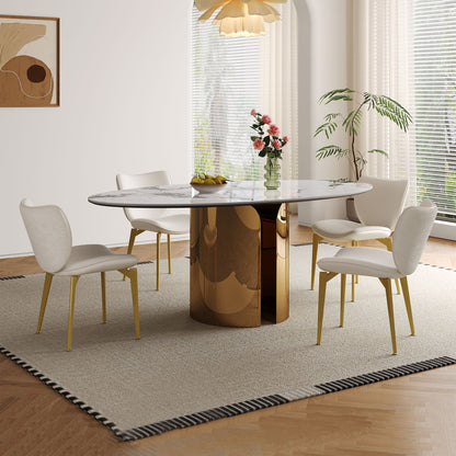 Steel Base Oval Sintered Stone Dining Table With Chairs