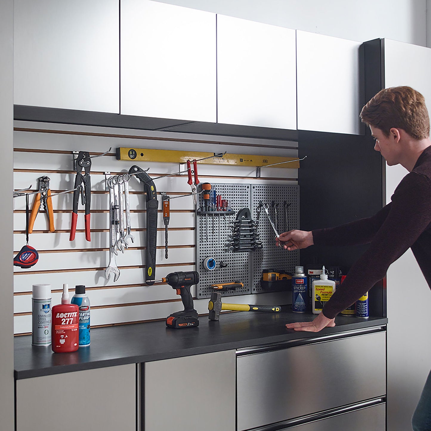 Nova Series - Wall Mounted Wood Utility Storage Garage Cabinet With Soft Closing Doors - Dark Gray