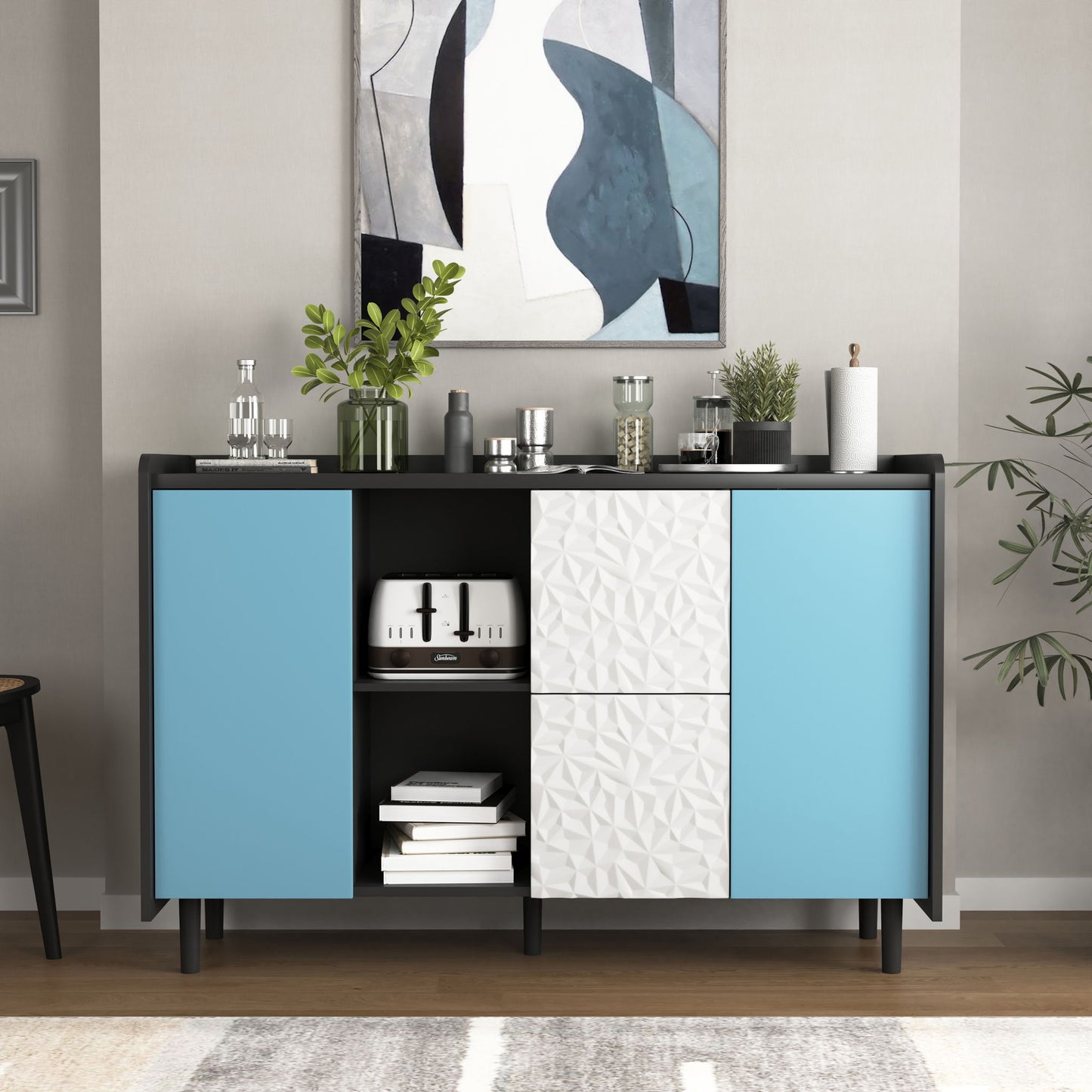 Modern Sideboard Buffet Cabinet With Doors And Unique Panel Styling