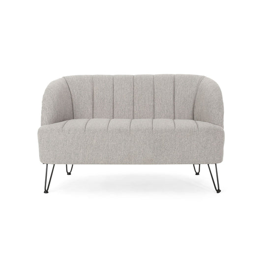 Modern Loveseat With Channel Stitching And Iron Legs - Light Gray