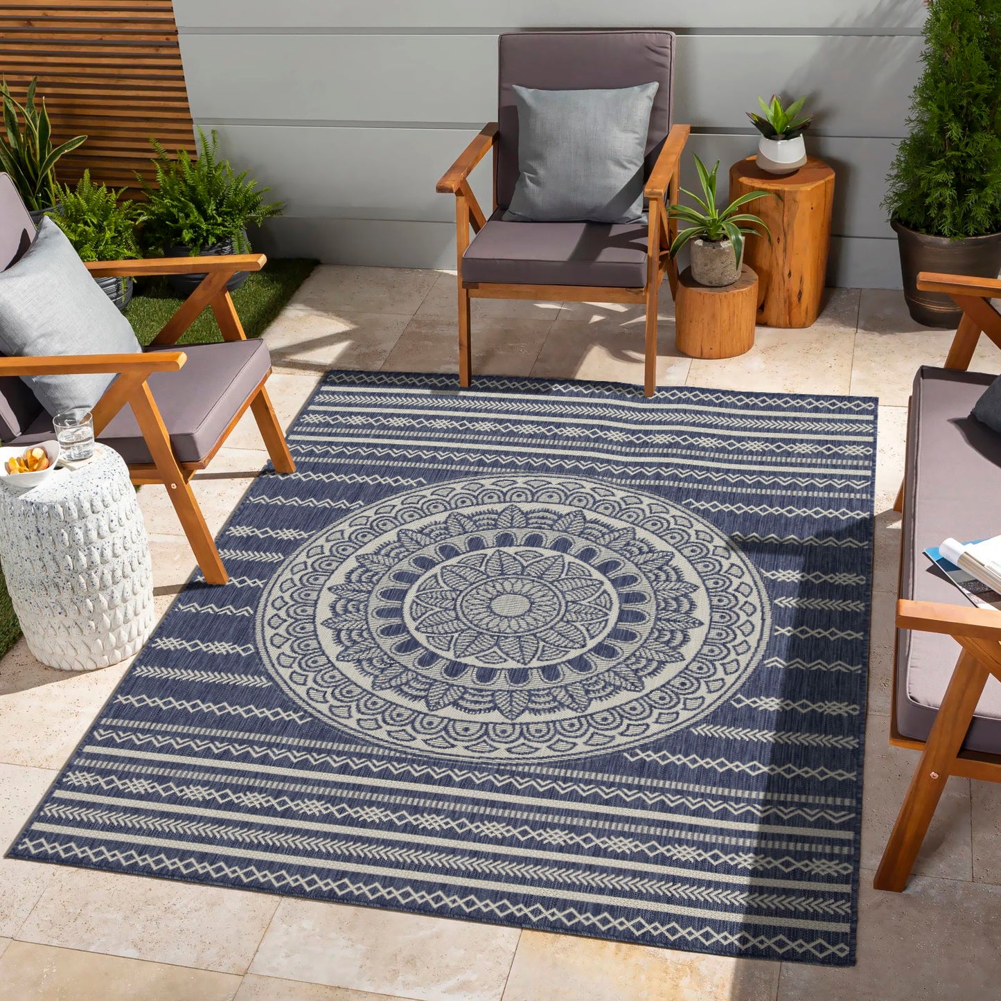 Sunshine - 5'3" X 7'3" Indoor, Outdoor Area Rug - Blue - Polypropylene
