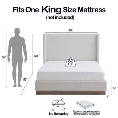 Hosford - Minimalist Upholstered Wingback Bed With Wood Base Platform