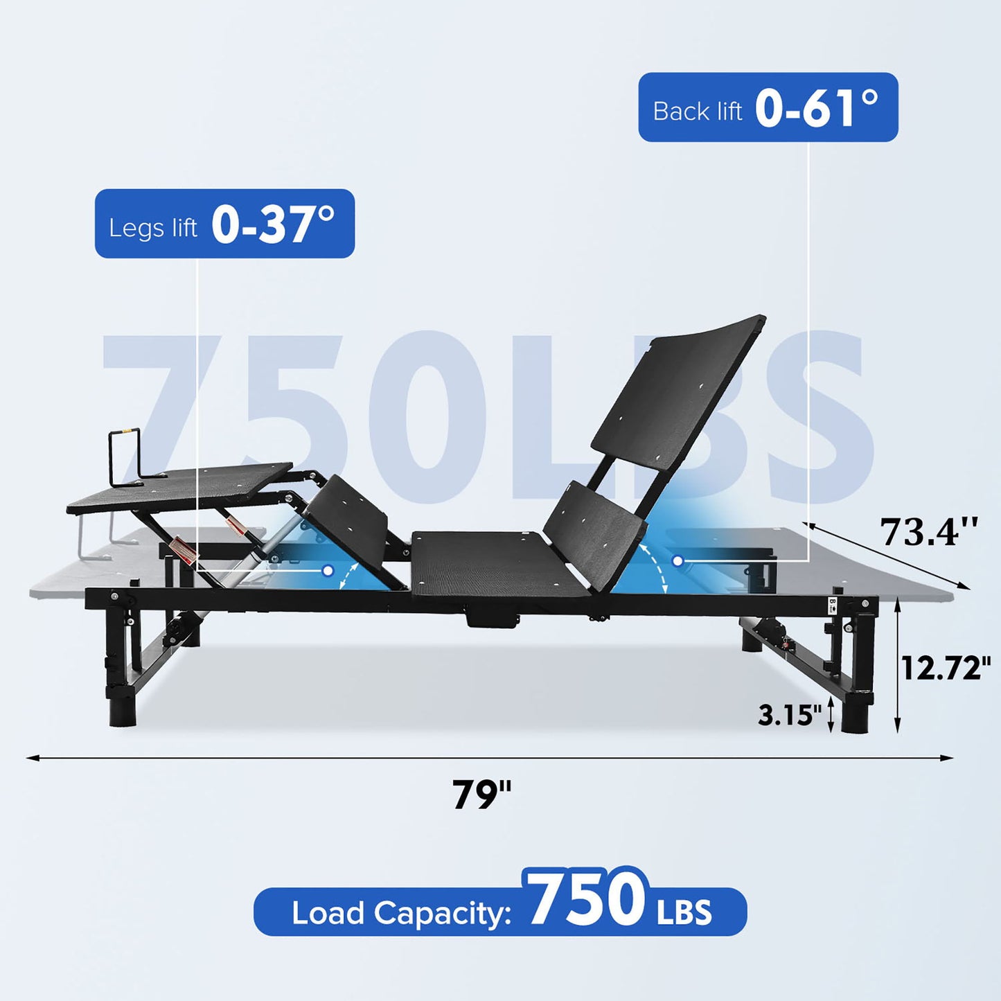 Adjustable Bed Base Frame With Head And Foot Incline And Wireless Remote