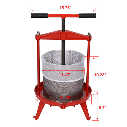 Fruit And Wine Press With T-Shaped Hand Shank, 3.69 Gallon / 14L - Red