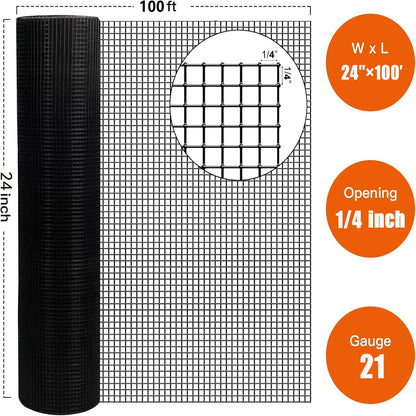 Vinyl Coated Hardware Cloth, 21 Gauge, Welded Wire Fence - Black
