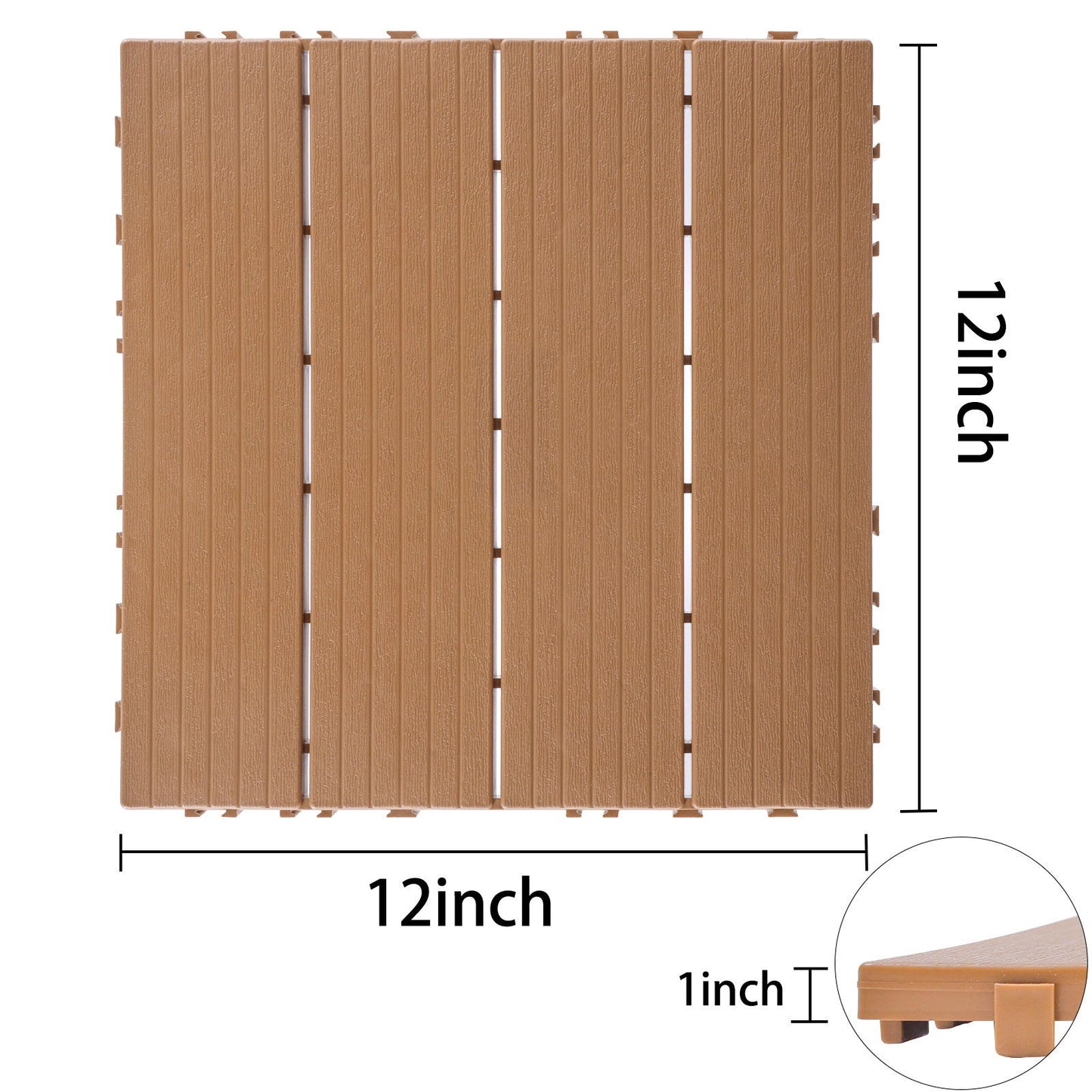 Plastic Interlocking Deck Tiles, Patio Flooring Outdoor Waterproof All Weather Use For Garden Poolside Front / Back Yard (Set of 44) - Burlywood