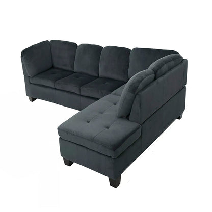 Modern L Shaped Fabric Sectional Sofa With Tufted Detail - Charcoal