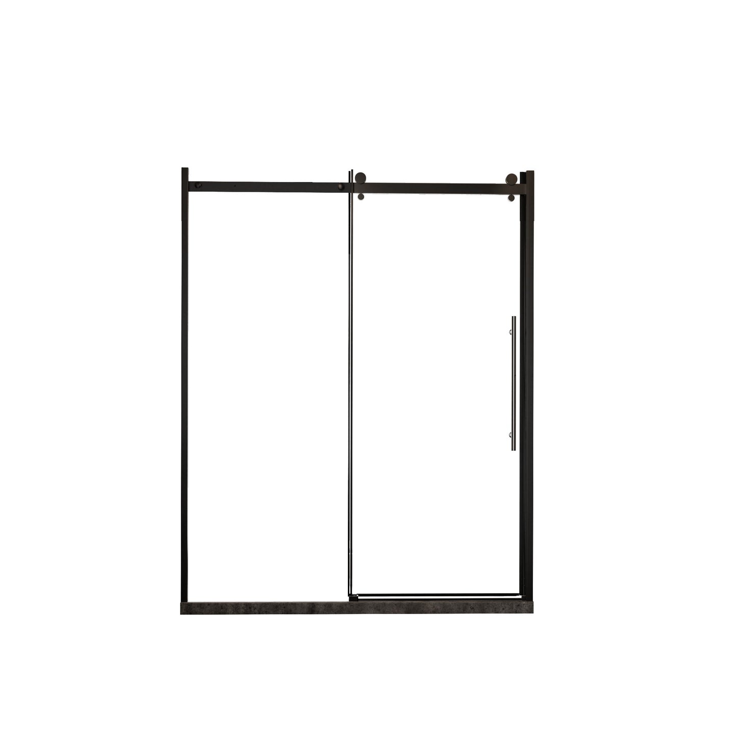 Frameless Shower Door Single Sliding, Clear Tempered Glass Shower Door With Zinc Roller Rail System, Stainless Steel Handle - Black