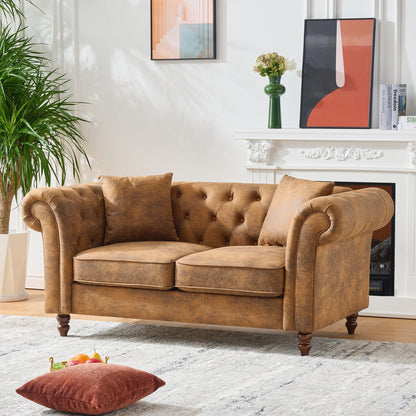Chesterfield Loveseat, High Tech Fabric Roll Armrest