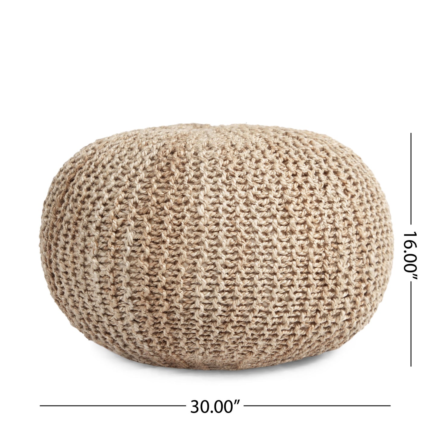 Handmade Jute Pouf With Cable Knit Pattern - Natural