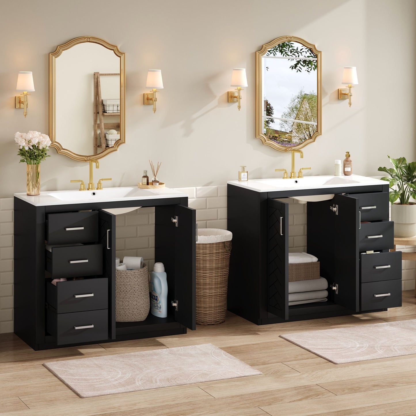 Modern Bathroom Vanity With Ceramic Sink, Freestanding Set With Drawers And Soft-Closing Doors