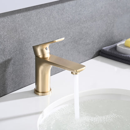 Modern Single Handle Lavatory Basin Sink Faucet With Aerated Stream - Brushed Gold