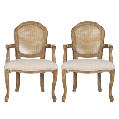 French Country Style Dining Chair Set With Cane Webbing Backrest - Beige