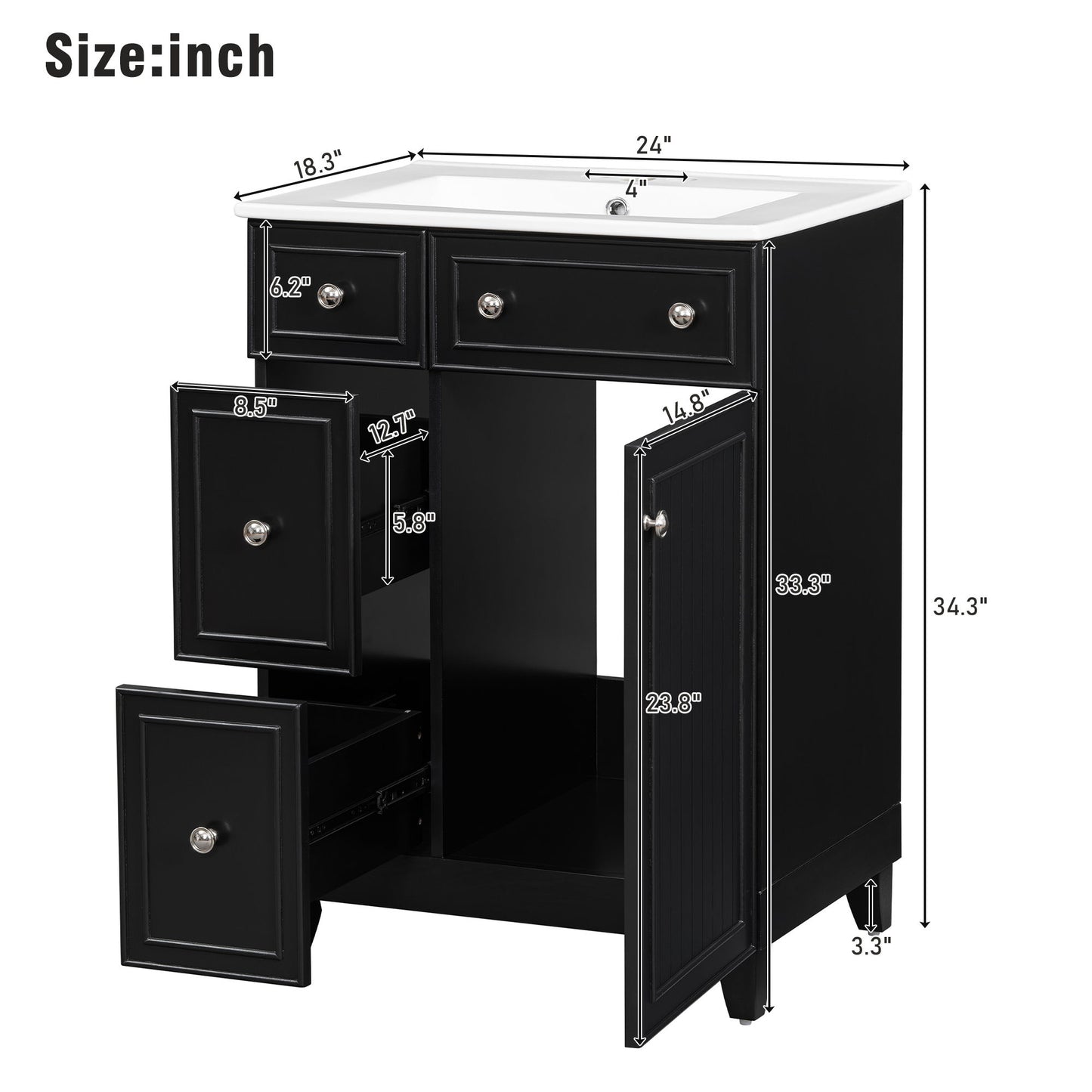 Bathroom Vanity Cabinet With Sink - Black