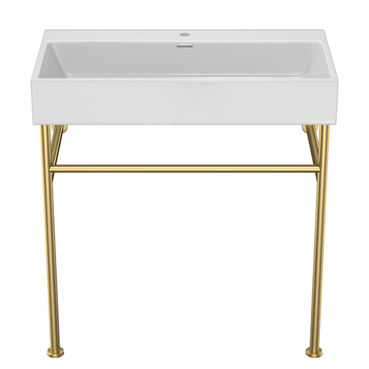 Ceramic Console Bathroom Sink With Overflow