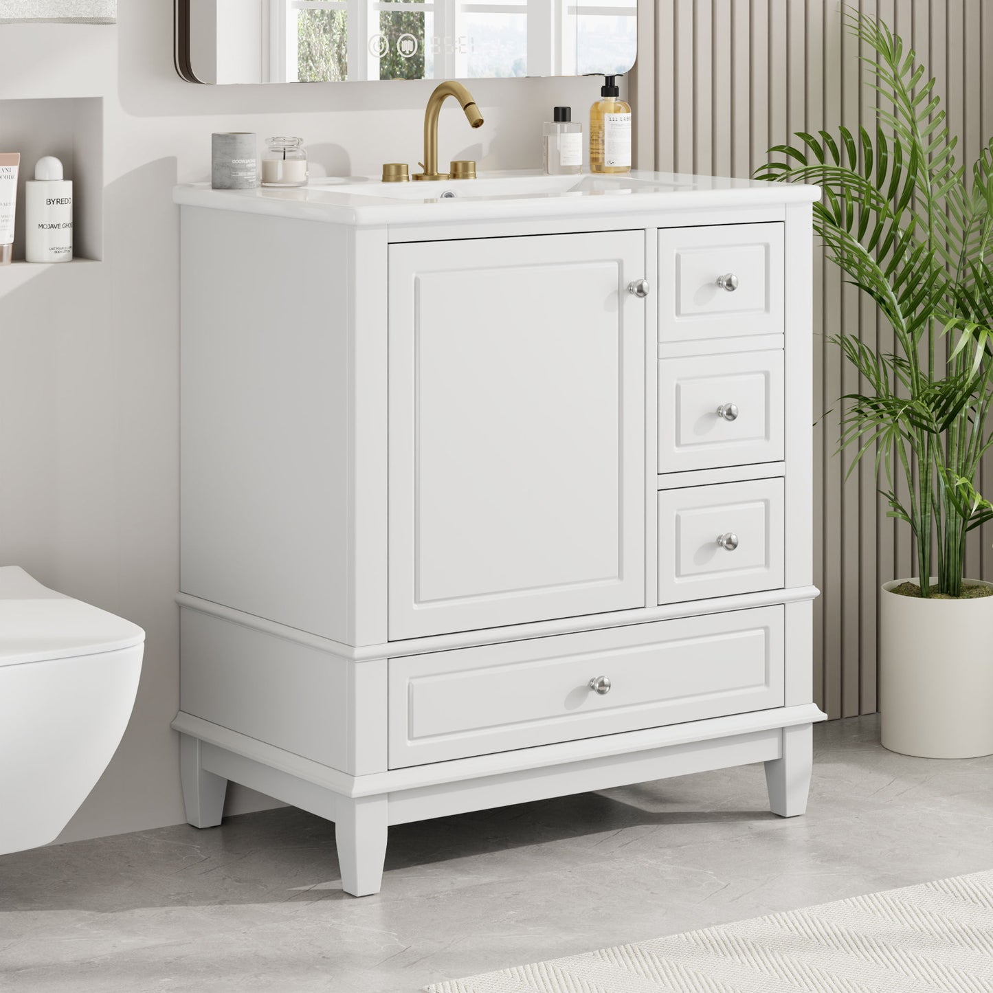Freestanding Bathroom Vanity With Sink, Soft Close Door, 3 Drawers